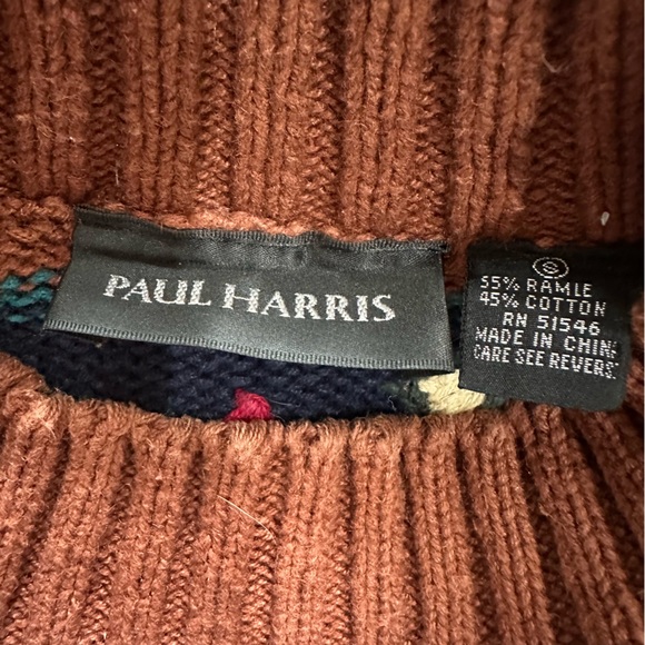 Vintage Paul Harris Brown Navy Boho Folk Tapestry Knit Sweater Small Indie 90s - Picture 8 of 9
